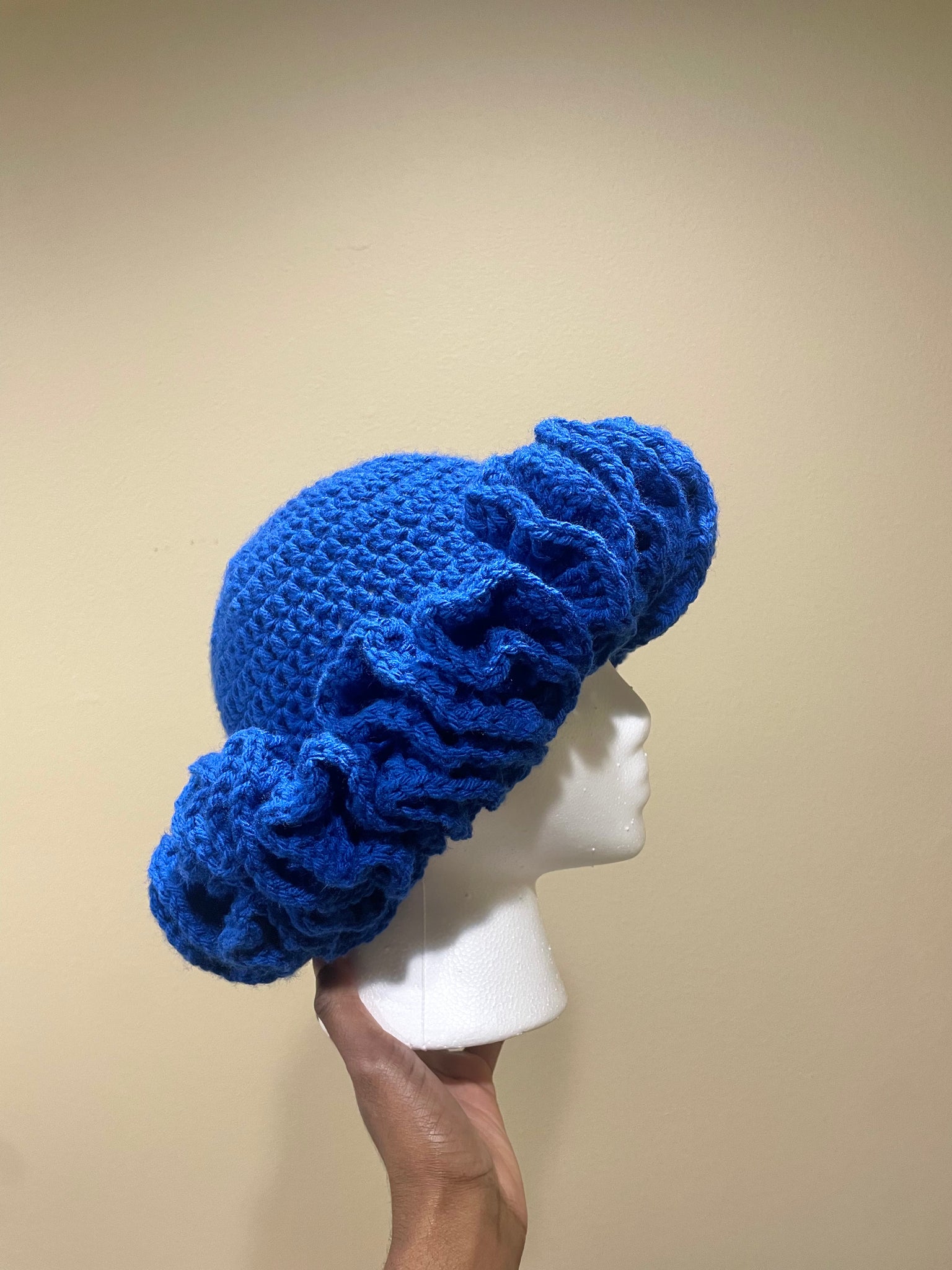 Blue crochet hat sales